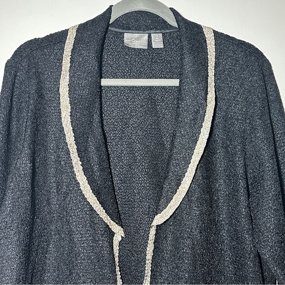 Chico’s Travelers Black Tan Textured Crinkle Open Jacket with Tank Top 2 (L) - Picture 7 of 12